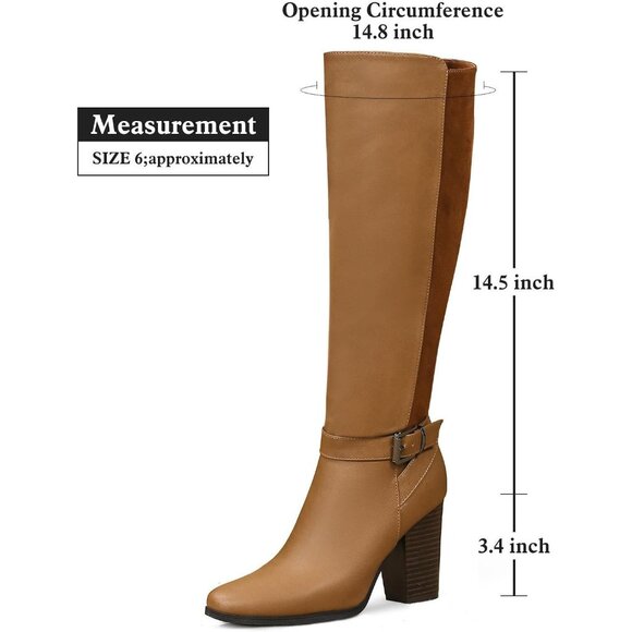 Women's Heeled Knee High Brown Boot Zip Up Chunky Heel Tall Fashions Black Boots - Picture 3 of 8